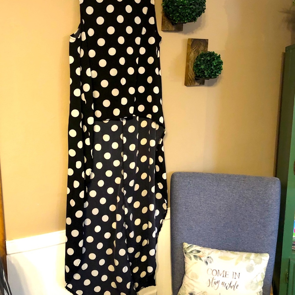 Black White Polka Dot High Low